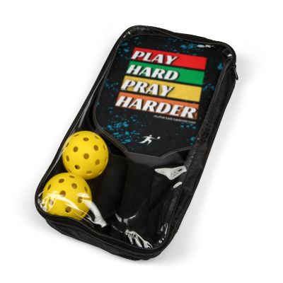 'Play Hard Pray Harder' Recreational Pickleball Set - 2 Paddles, 2 Balls, Carrying Case