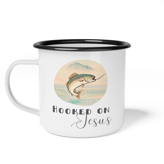 'Hooked on Jesus' Rustic Enamel Campfire Mug (12oz)