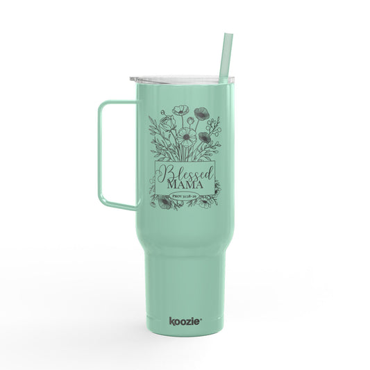 'Blessed Mama' Insulated 40oz Engraved Tumbler - Floral Mint