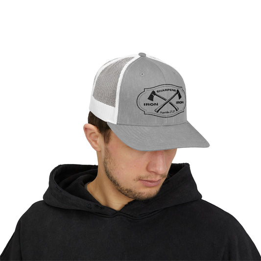 'Iron Sharpens Iron' Men's Christian Snapback Mesh Trucker Cap (Gray/Brown/Orange/Khaki)
