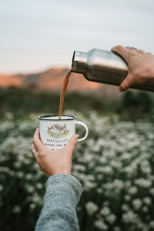 'Let's Wander' Rustic Enamel Campfire Mug (12oz)