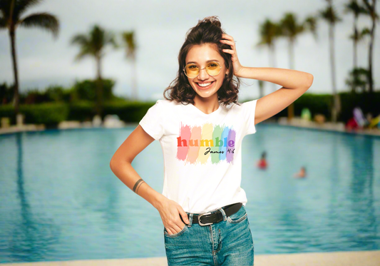 Funny Christian Rainbow 'Humble' T-Shirt - 100% White Cotton Crewneck
