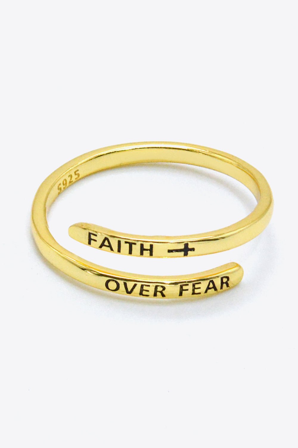 Christian 'FAITH OVER FEAR' 925 Sterling Silver & 18k Gold Plated Open Ring - Gloria Dios Designs