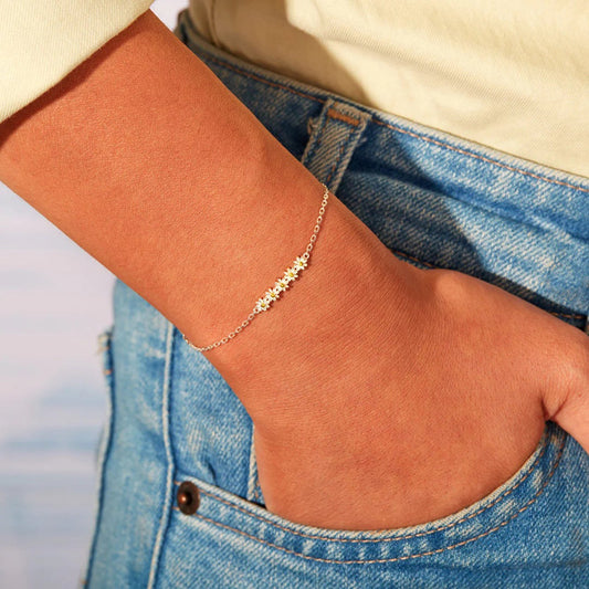 'Consider the Wildflowers' 925 Sterling Silver & Rose Gold Plated Boho Daisy Chain Bracelet - Gloria Dios Designs