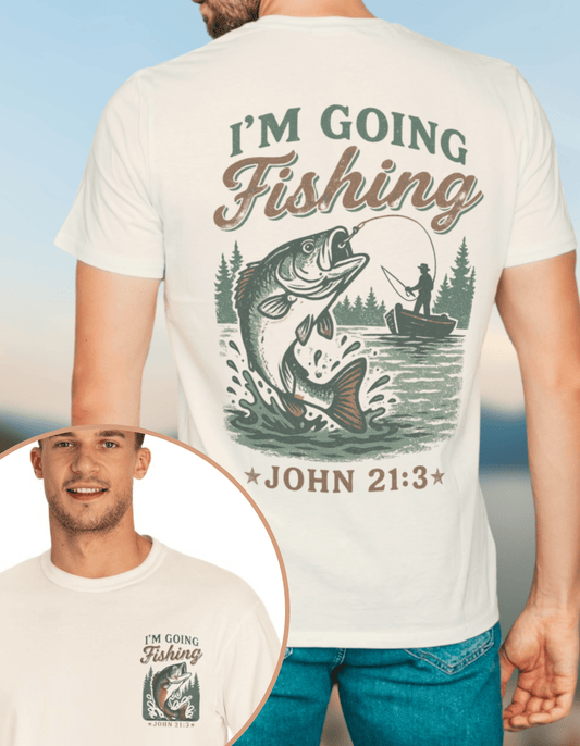 'I'm Going Fishing' Men's Christian Grunge Style Fishing Graphic Cotton T-shirt - Gloria Dios Designs