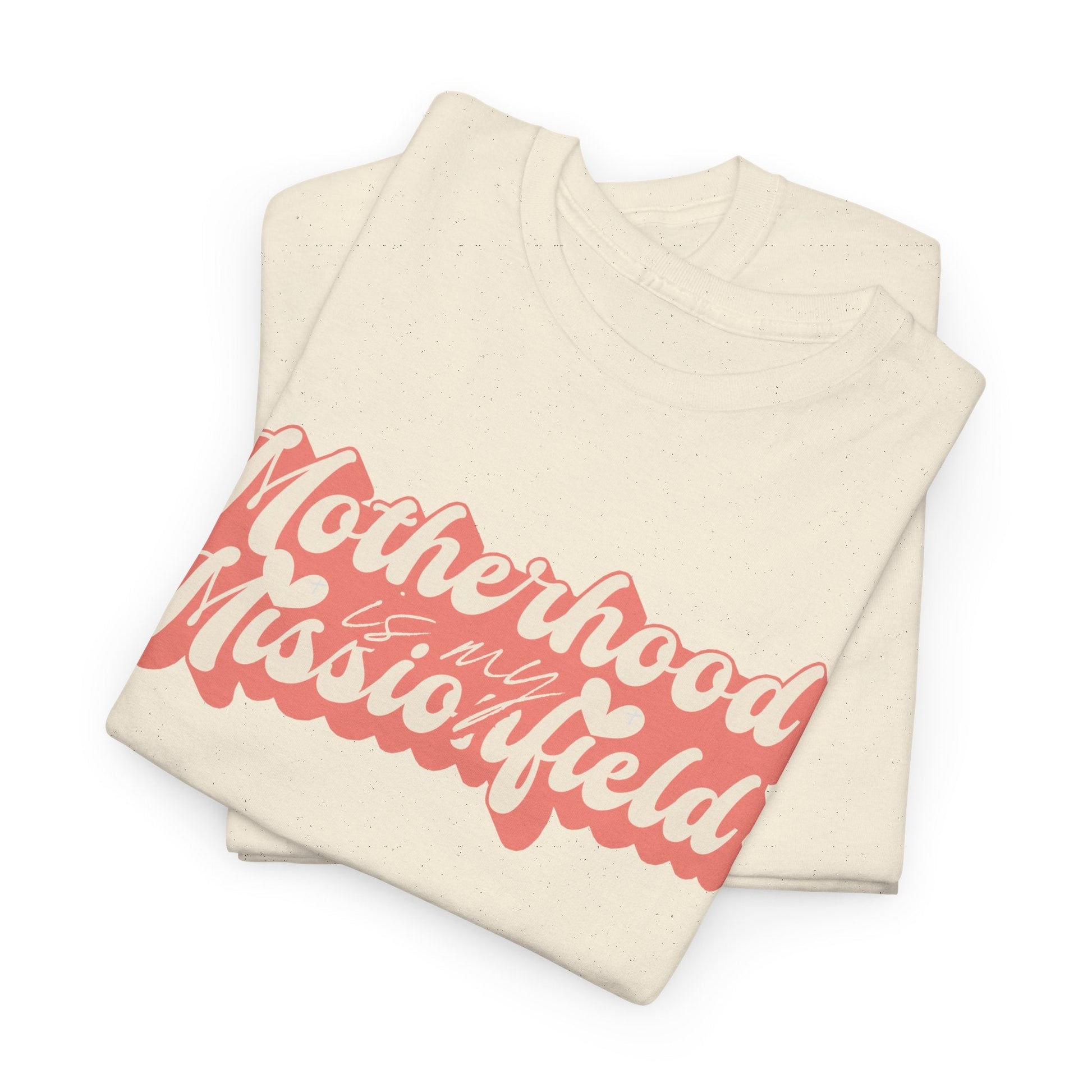 'Motherhood is my Missionfield' Natural 100% Cotton T-Shirt - (Coral) - Gloria Dios Designs