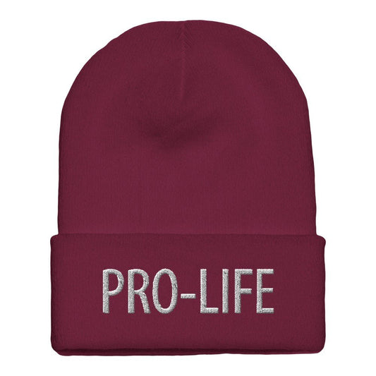 Pro - Life Knit Embroidered Cuffed Beanie - CLEARANCE - Gloria Dios Designs