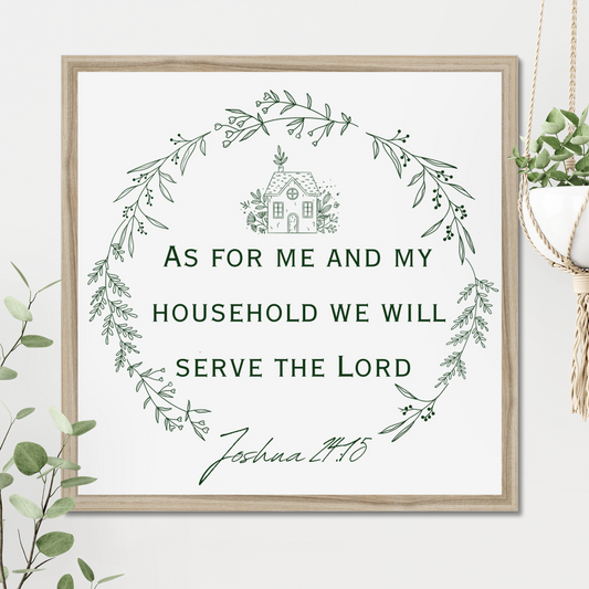 'As For Me And My House' Natural Wood Framed Art Print - Scripture Verse