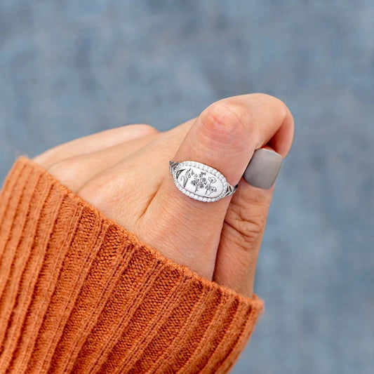 Vintage Style 'Faded Flower' Epoxy 925 Sterling Silver Zircon Ring - Gloria Dios Designs